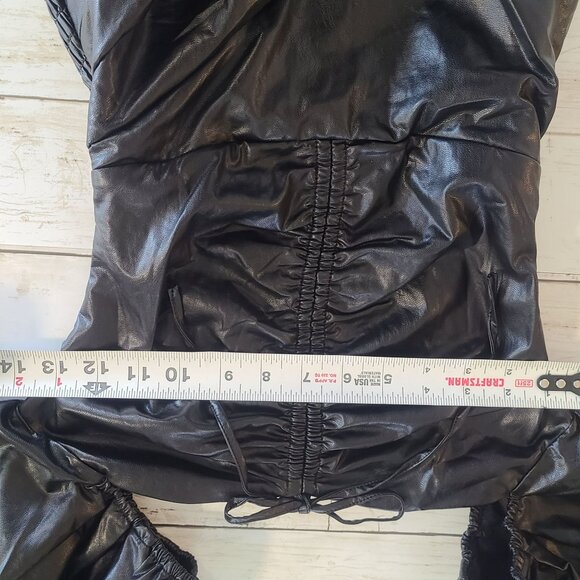 Capsulle Black Faux Leather Mini Dress Bodycon Edgy Glam Goth Long Sleeve NEW S - Picture 6 of 8